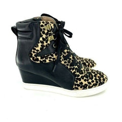 Linea Paolo Fleur Leopard Print Calf Hair Leather Wedge Sneakers - PRE-OWNED