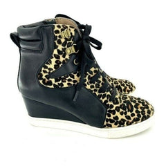 Linea Paolo Fleur Leopard Print Calf Hair Leather Wedge Sneakers - PRE-OWNED