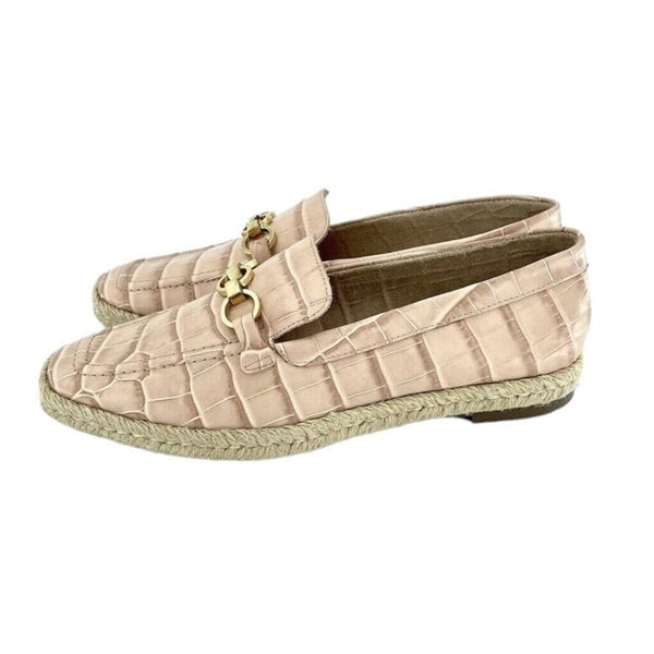 Schutz Crocodile Embossed Pink Leather Loafer Flats
