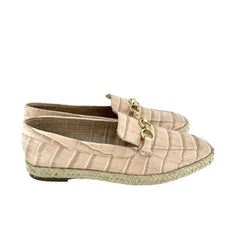 Schutz Crocodile Embossed Pink Leather Loafer Flats
