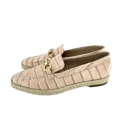 Schutz Crocodile Embossed Pink Leather Loafer Flats