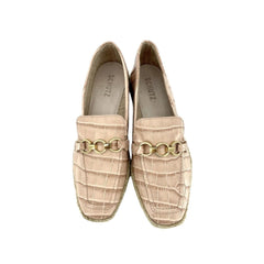Schutz Crocodile Embossed Pink Leather Loafer Flats