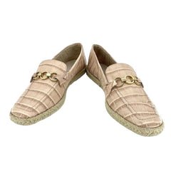 Schutz Crocodile Embossed Pink Leather Loafer Flats