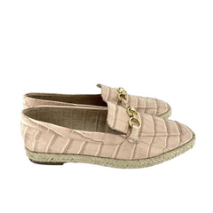 Schutz Crocodile Embossed Pink Leather Loafer Flats