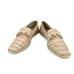 Schutz Crocodile Embossed Pink Leather Loafer Flats