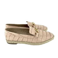 Schutz Crocodile Embossed Pink Leather Loafer Flats