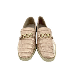 Schutz Crocodile Embossed Pink Leather Loafer Flats