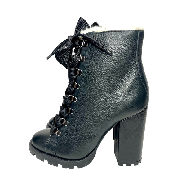 Schutz Black Faux Fur Lining Leather Bootie