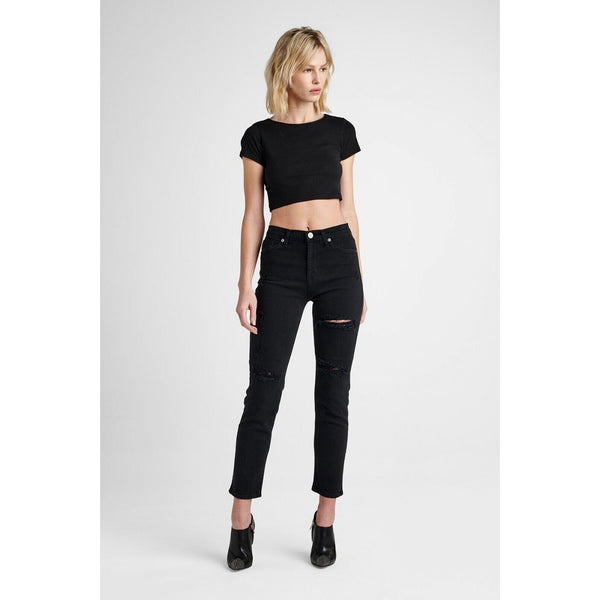 Hudson Jeans Zoeey High Rise Straight Crop Denim Black Distressed Jeans