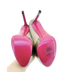 Luciano Padovan Tan Leather Pink Bottom Platform High Heel Stiletto Pumps