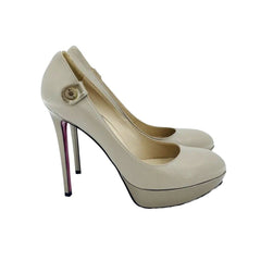 Luciano Padovan Tan Leather Pink Bottom Platform High Heel Stiletto Pumps