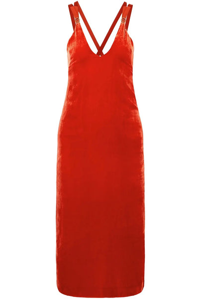 Dion Lee Orange Velvet Mesh Straps V Neck Plunge Midi Slip Dress