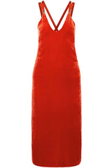 Dion Lee Orange Velvet Mesh Straps V Neck Plunge Midi Slip Dress
