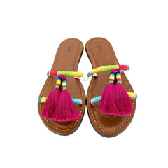Schutz Colorful Pink Tassels Strappy Slip On Flat Sandals