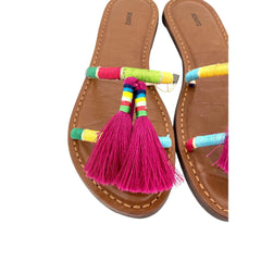 Schutz Colorful Pink Tassels Strappy Slip On Flat Sandals