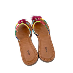 Schutz Colorful Pink Tassels Strappy Slip On Flat Sandals