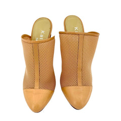 Katia Giannini Beige Leather and Mesh Mules