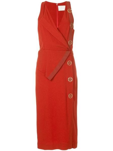 Dion Lee Folded Satin Crepe Sleeveless Midi Red Cocktail Dress