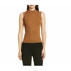 Rag & Bone Raina Bronze Metallic Mock Neck Tank Knit Top