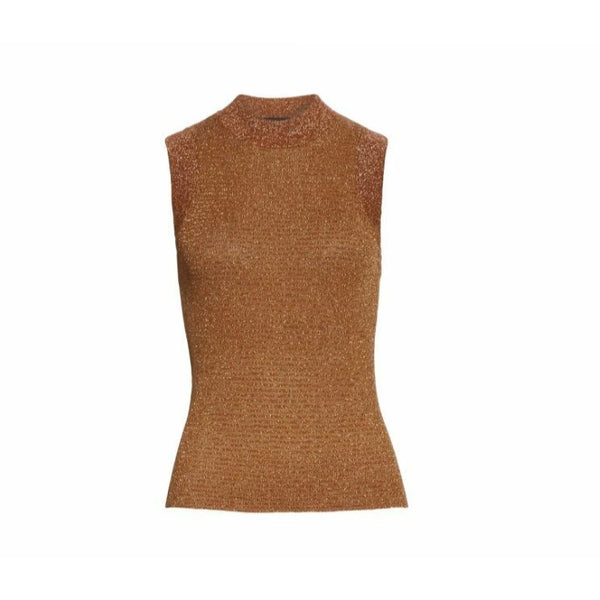 Rag & Bone Raina Bronze Metallic Mock Neck Tank Knit Top