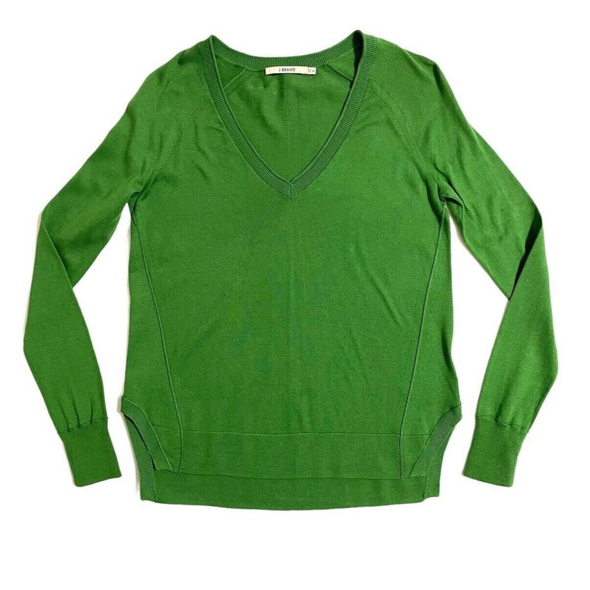 J Brand Cotton Green V Neck Sweater