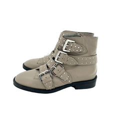 Topshop Paige Beige Leather Studded Buckle Straps Ankle Boots