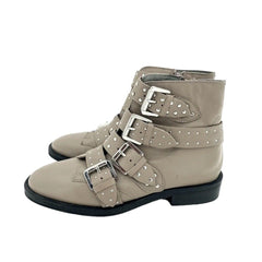 Topshop Paige Beige Leather Studded Buckle Straps Ankle Boots
