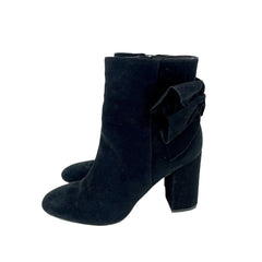 Avec Les Filles Remi Bow Accent Black Suede Leather Ankle Boots - PRE OWNED