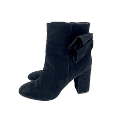 Avec Les Filles Remi Bow Accent Black Suede Leather Ankle Boots - PRE OWNED