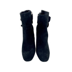 Avec Les Filles Remi Bow Accent Black Suede Leather Ankle Boots - PRE OWNED