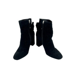 Avec Les Filles Remi Bow Accent Black Suede Leather Ankle Boots - PRE OWNED