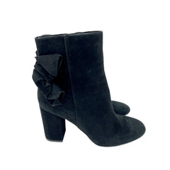 Avec Les Filles Remi Bow Accent Black Suede Leather Ankle Boots - PRE OWNED