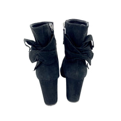 Avec Les Filles Remi Bow Accent Black Suede Leather Ankle Boots - PRE OWNED