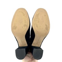 Avec Les Filles Remi Bow Accent Black Suede Leather Ankle Boots - PRE OWNED