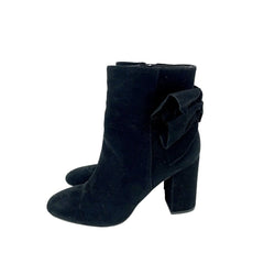 Avec Les Filles Remi Bow Accent Black Suede Leather Ankle Boots - PRE OWNED
