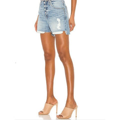Hudson Jeans Sloane Step Hem Distressed Denim Shorts in Ritual Wash