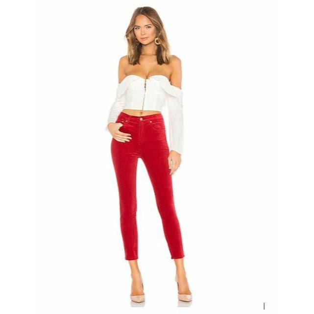 Rag & Bone Chilli Red High Rise Skinny Velvet Ankle Pants