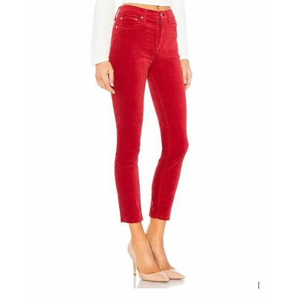 Rag & Bone Chilli Red High Rise Skinny Velvet Ankle Pants