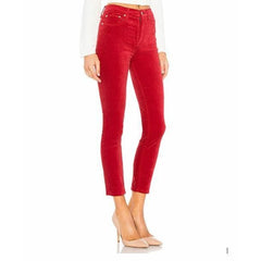 Rag & Bone Chilli Red High Rise Skinny Velvet Ankle Pants