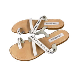 Steve Madden White Leather Split Toe Studded Slide Strappy Sandals