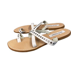 Steve Madden White Leather Split Toe Studded Slide Strappy Sandals