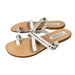 Steve Madden White Leather Split Toe Studded Slide Strappy Sandals
