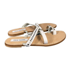 Steve Madden White Leather Split Toe Studded Slide Strappy Sandals