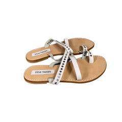 Steve Madden White Leather Split Toe Studded Slide Strappy Sandals