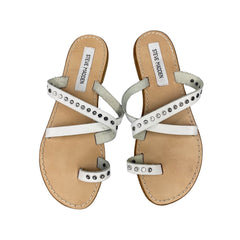 Steve Madden White Leather Split Toe Studded Slide Strappy Sandals