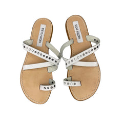 Steve Madden White Leather Split Toe Studded Slide Strappy Sandals