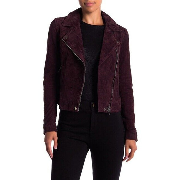 BlankNYC Suede Leather Moto Jacket Zip Morning After Burgundy Plum