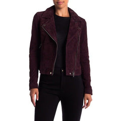 BlankNYC Suede Leather Moto Jacket Zip Morning After Burgundy Plum