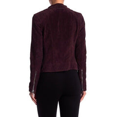 BlankNYC Suede Leather Moto Jacket Zip Morning After Burgundy Plum