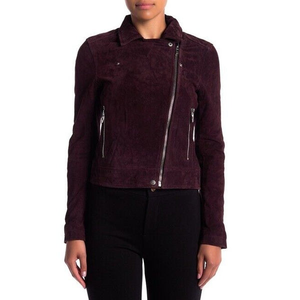 BlankNYC Suede Leather Moto Jacket Zip Morning After Burgundy Plum